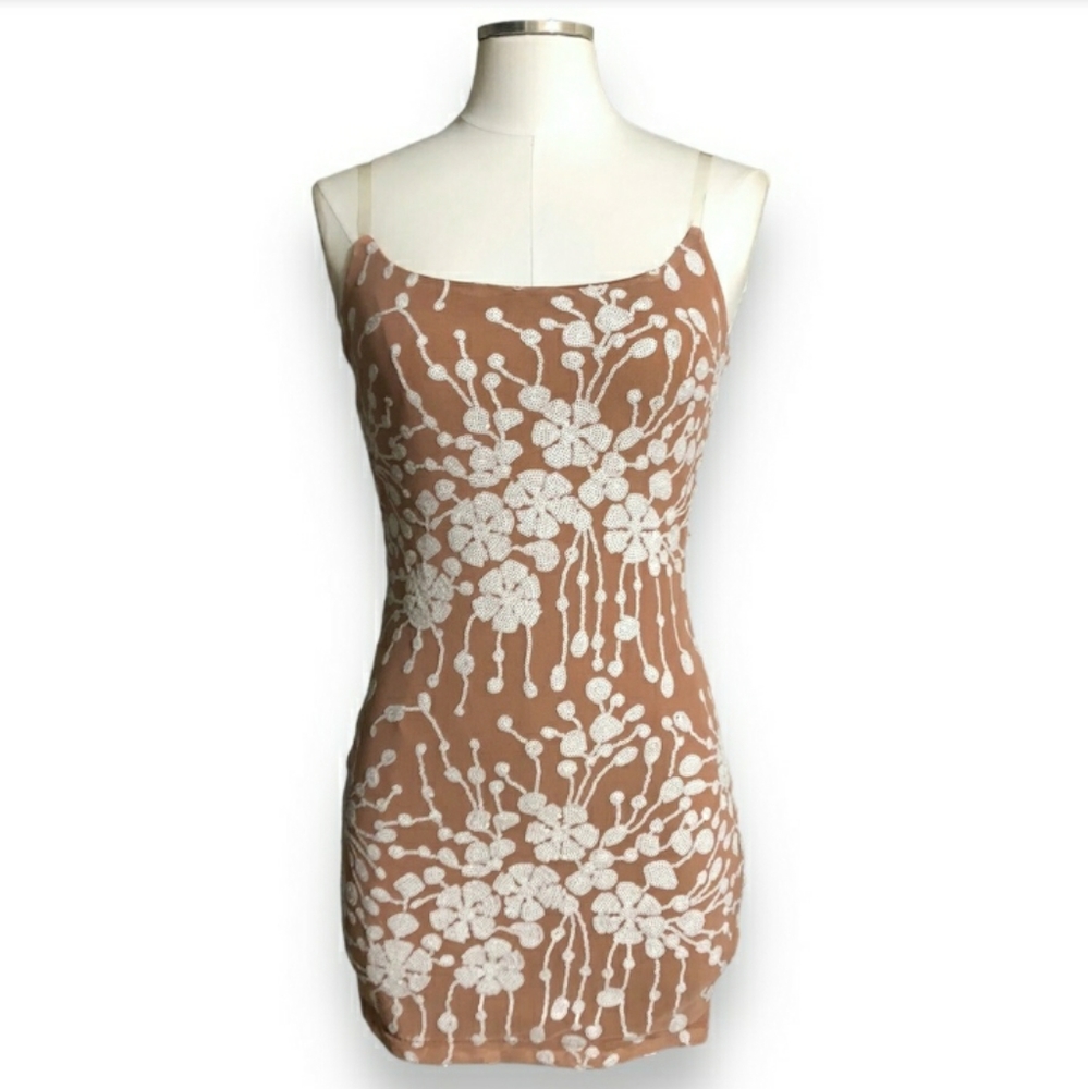 CBR Sequin Floral Mesh Bodycon Dress NWT!